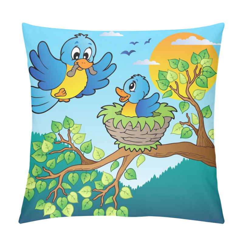 Personality  Two Blue Birds With Tree Branch Pillow Covers