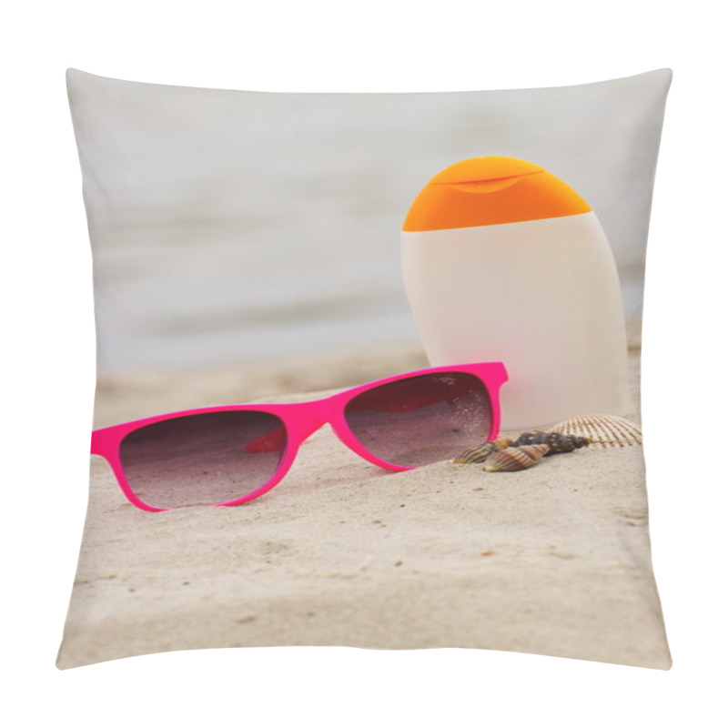 Personality  Seasonal Concept, Shells, Pink Sunglasses And Sun Lotion Pillow Covers