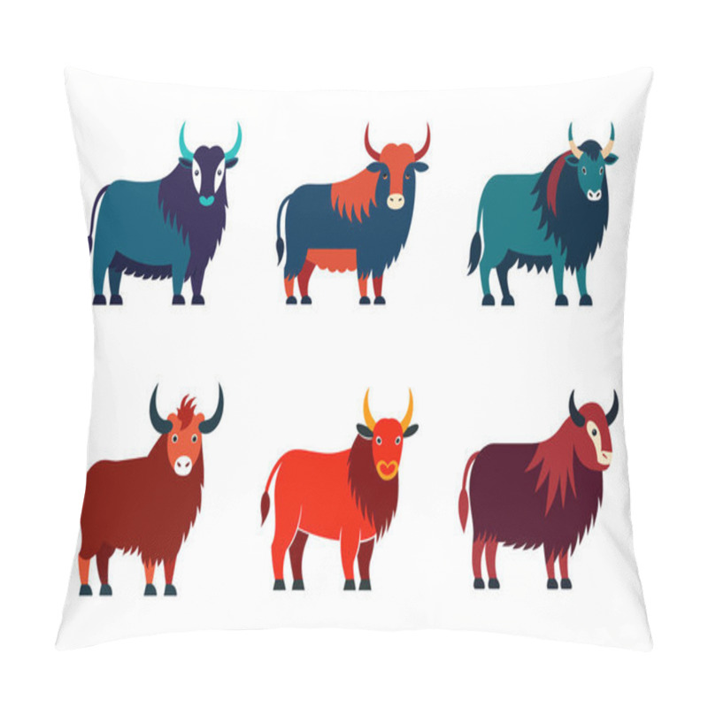 Personality  Retro Vibe Cute Yak Bundle. Collection Of Retro-inspired Illustrations Featuring Charming Yaks. Perfect For Posters, Greeting Cards, Apparel, And Nature-themed Designs. Pillow Covers