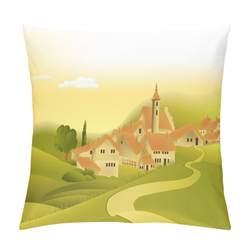 Personality  Rural Landscape With Little Town Pillow Covers