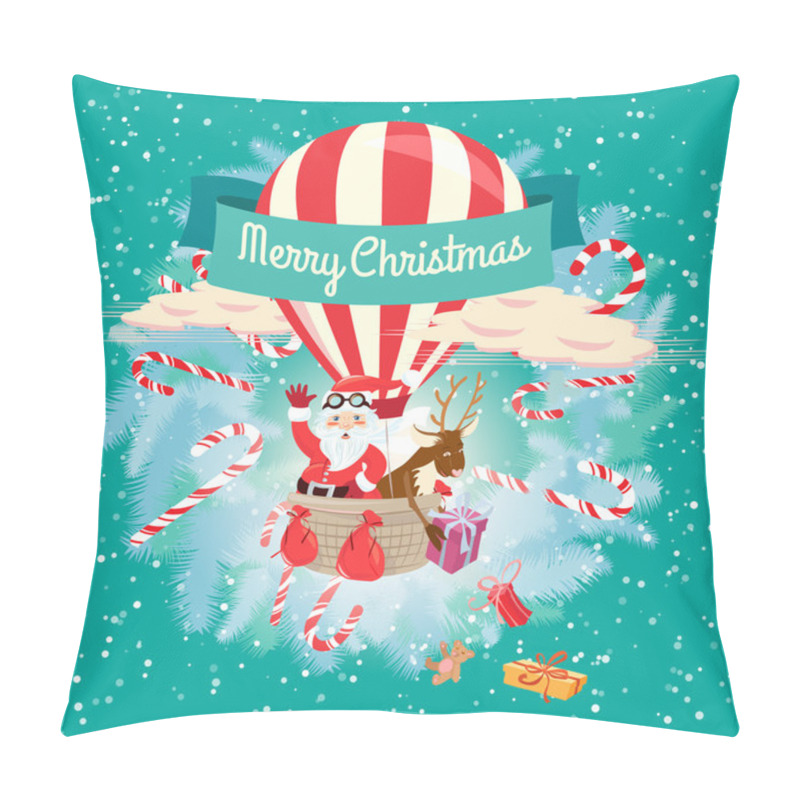 Personality  Festive Merry Christmas Greeting Card With Santa Claus And His D Pillow Covers