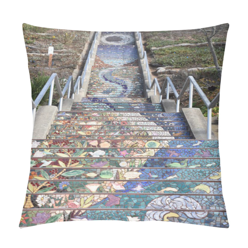 Personality  SAN FRANCISCO, CALIFORNIA - OCT 22: The 16th Avenue Tiled Steps In San Francisco, California, As Seen On Oct 22, 2018. It Was A Community Project In Golden Gate Heights To Decorate A 163 Step Stairway With Mosaic Tiles. Pillow Covers