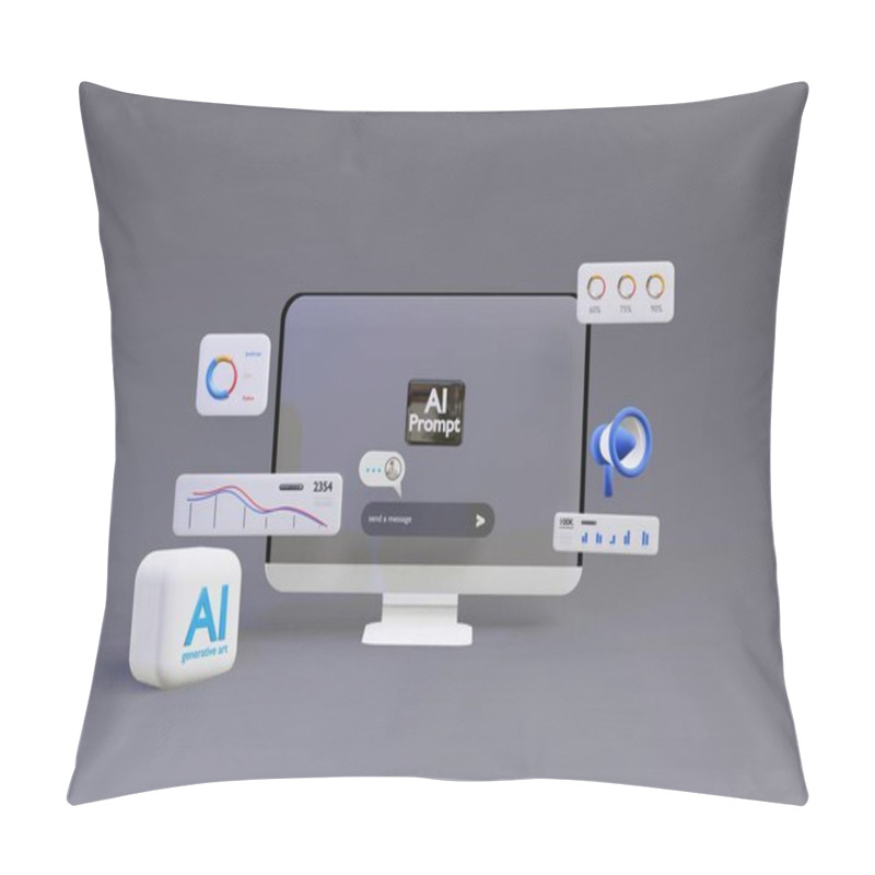 Personality  3D Computer AI Robot Chatbot Web UIUX. . SOFTWARE Programming Algorithms. Analysis Data Rendering Illustration Pillow Covers