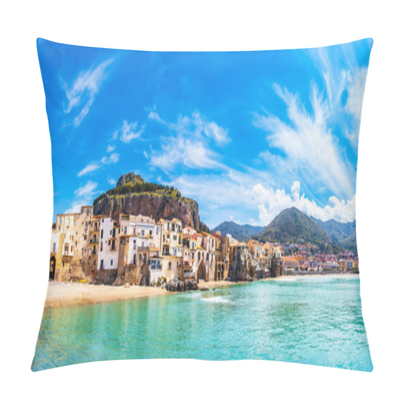 Personality  Cefalu, Medieval Town On Sicily Island, Italy. Seashore Village With Beach And Clear Turquoise Water Of Tyrrhenian Sea, Surrounded With Mountains. Popular Tourist Attraction In Province Of Palermo. Pillow Covers