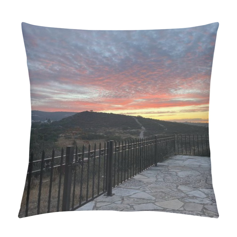 Personality  An Enchanting Sunset Scene From Lefkara, Cyprus, With The Pathway To Kato Drys In View. The Colorful Sky Enhances The Serene Rural Landscape, Creating A Magical Moment. Pillow Covers