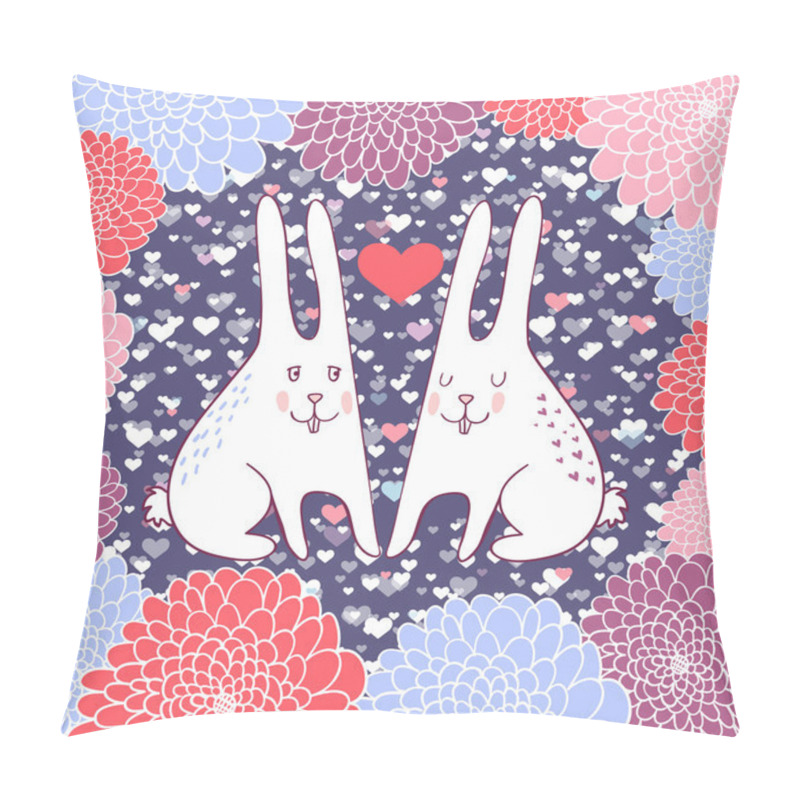 Personality  Cute Rabbits In Love With Flowers Pillow Covers