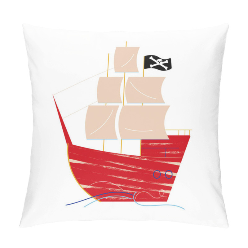 Personality  Wooden Pirate Ship With Traditional Black Skeleton Flag Crossing Sea Pillow Covers