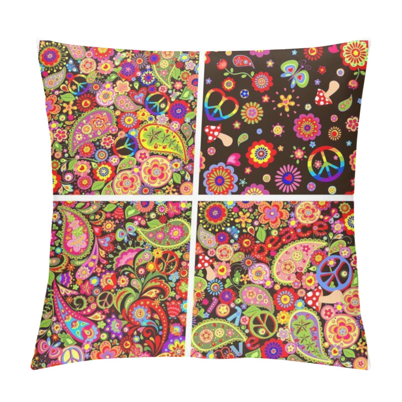 Personality  Collection Hippie Wallpapers With Peace Symbol, Flower-power And Mushrooms Pillow Covers