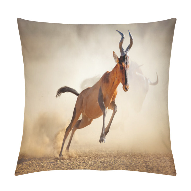 Personality  Red Hartebeest Running In Dust Pillow Covers