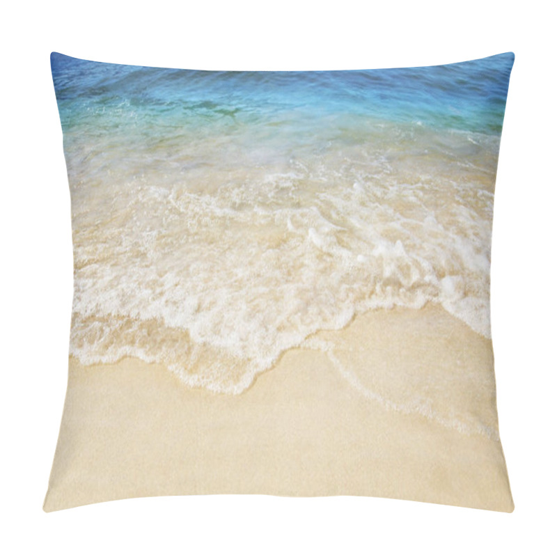 Personality  Sandy Beach. Splashing Waves On The Seashore. Summer. Pillow Covers