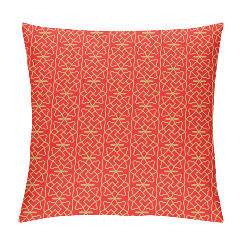 Personality  Golden Seamless Chinese Window Tracery Spiral Square Geometry Pattern Background. Pillow Covers