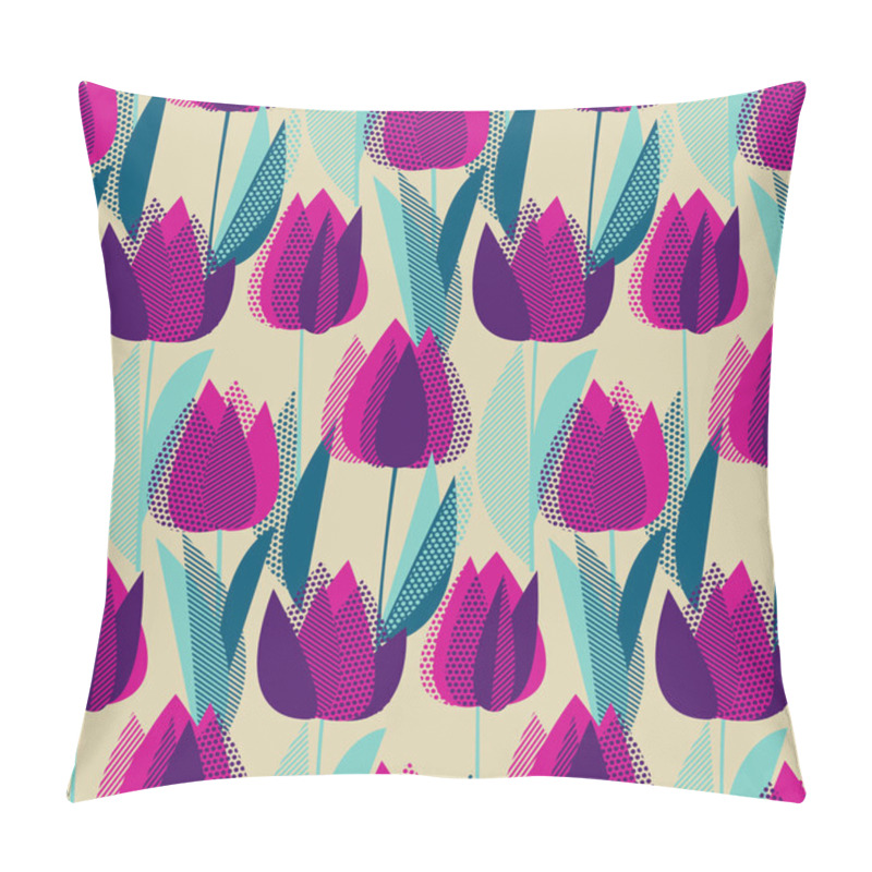 Personality  Modern Abstract Violet Tulip Flowers Seamless Pattern.  Pillow Covers