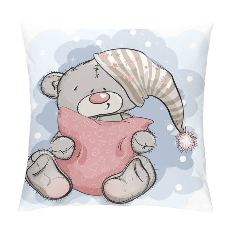 Personality  Happy Teddy Bear Hugging A Pillow. Vector Illustration Pillow Covers