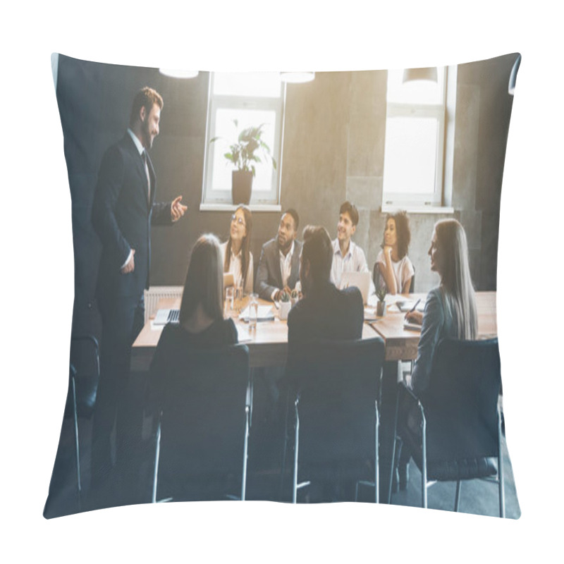 Personality  Business Colleagues Discussing Project Plans In Office Pillow Covers