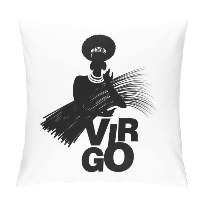 Personality  Tribal Zodiac. Virgo. Woman In Patterned Dress With Plants, Earrings And Necklaces, Holding A Bunch Of Reeds, Isolated On White Background Pillow Covers