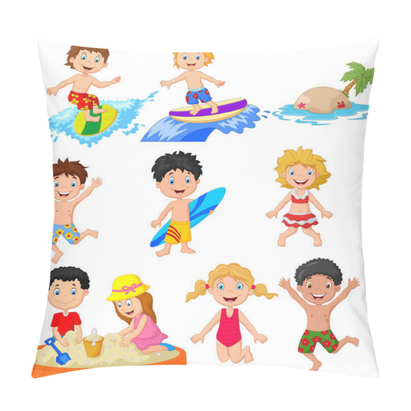 Personality  Cute Little Kids Playing On The Beach Pillow Covers