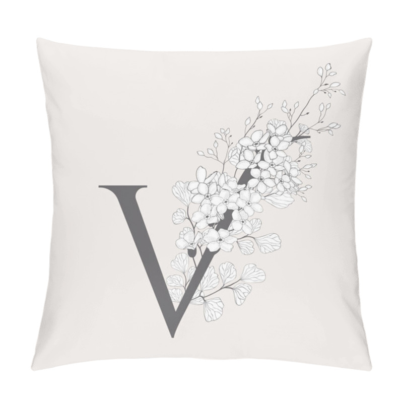 Personality  Vector Blooming Floral Initial V Monogram And Logo Pillow Covers