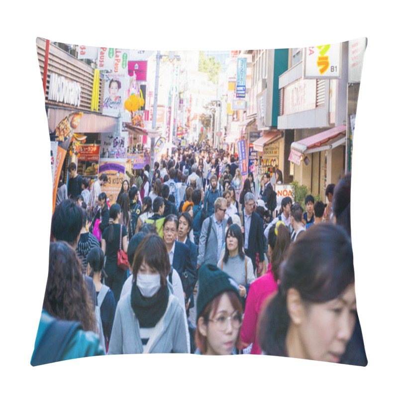 Personality  Tokyo, Japan - October 24, 2016: Group Of People At Takeshita Street In Harajuku , Japan.Takeshita Street Is The Famous Fashion Shopping Street Next To Harajuku Station . Pillow Covers