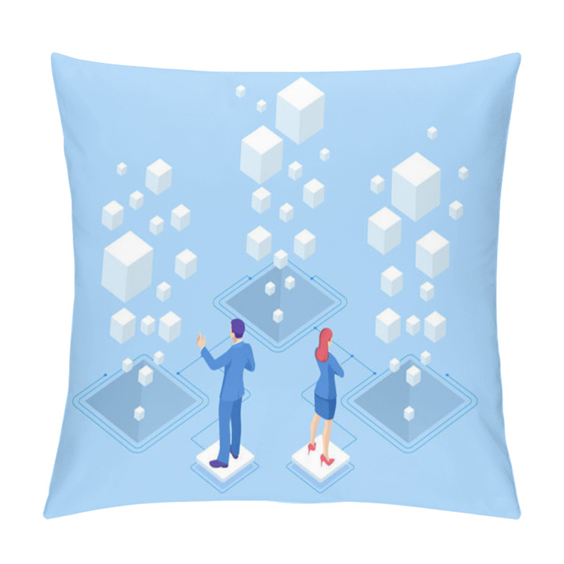 Personality  Isometric Web Banner Data Analysis And Statistics Concept. Vector Illustration Business Analytics, Data Visualization. Technology, Internet And Network Concept. Data And Investments. Pillow Covers