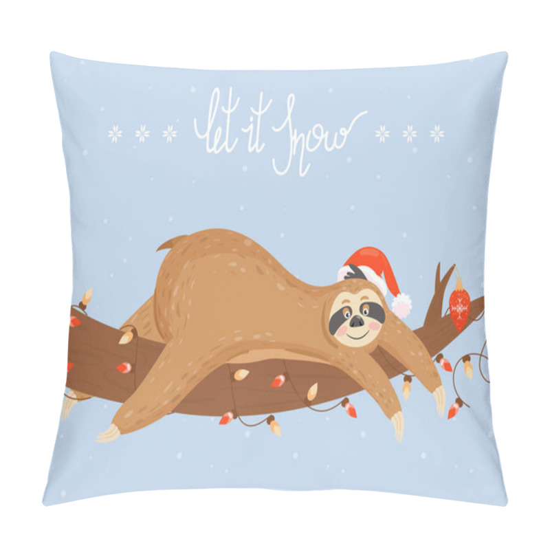 Personality  Christmas And Happy New Year Card With Sloth. Cute Lazy Sloth Lying On A Branch. Pillow Covers