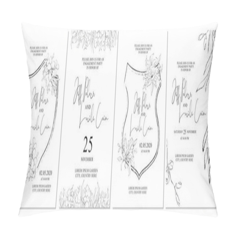 Personality  Minimalist Wedding Invitation Cards Template Design, Foliage Line Art Ink Drawing On White Pillow Covers