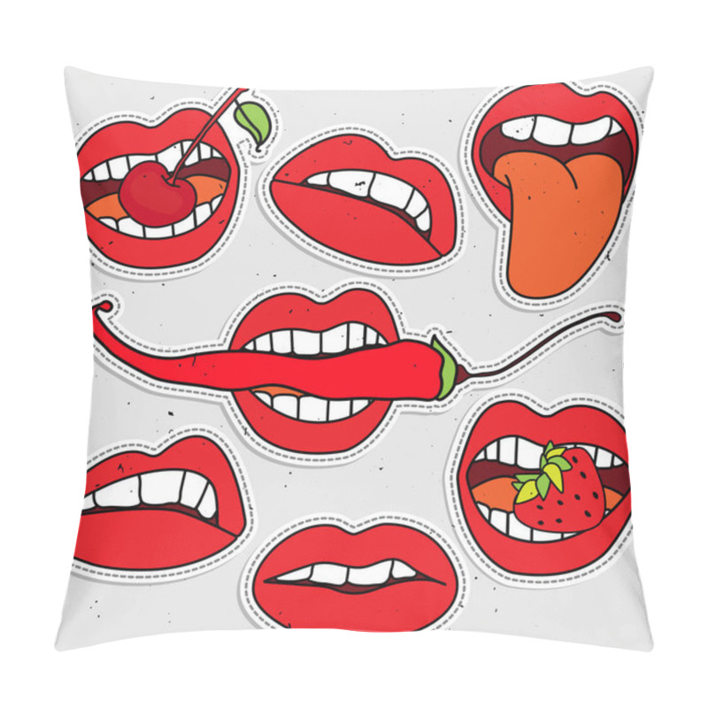 Personality  Lips Sticker Collection, Sexy Lips With Strawberry, Berry, Red Pepper. Pop Art Lips Pillow Covers