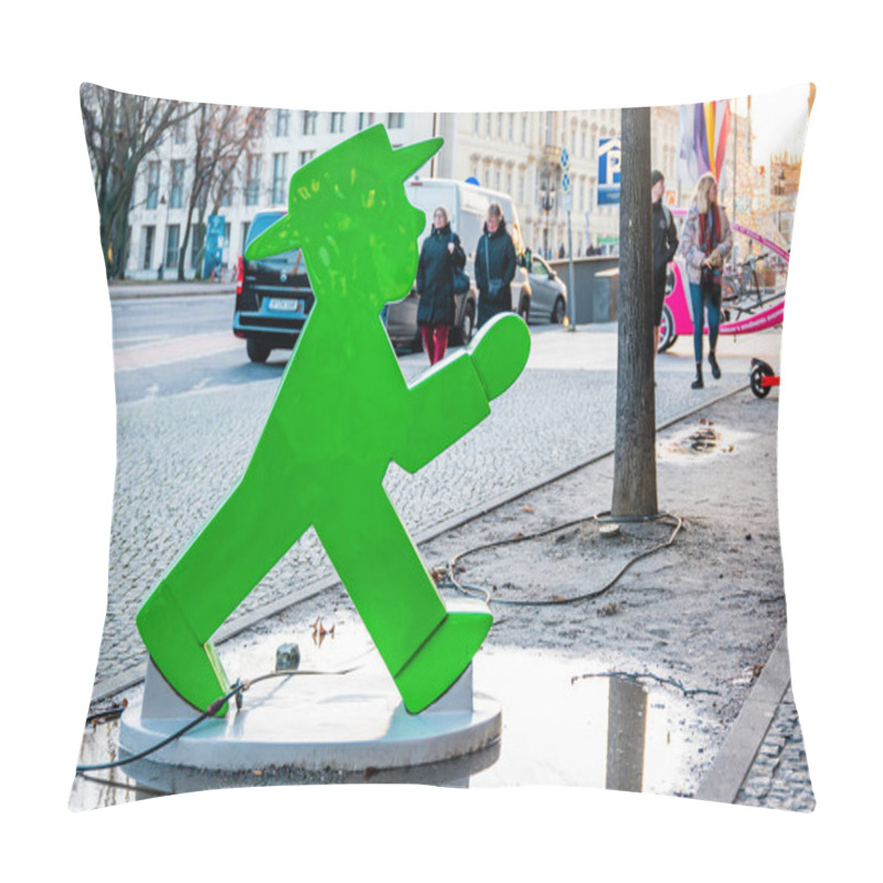 Personality  Berlin, Germany - December, 2019: Statue Of An Ampelmann Figure In The Old Town Of Berlin City. Pillow Covers