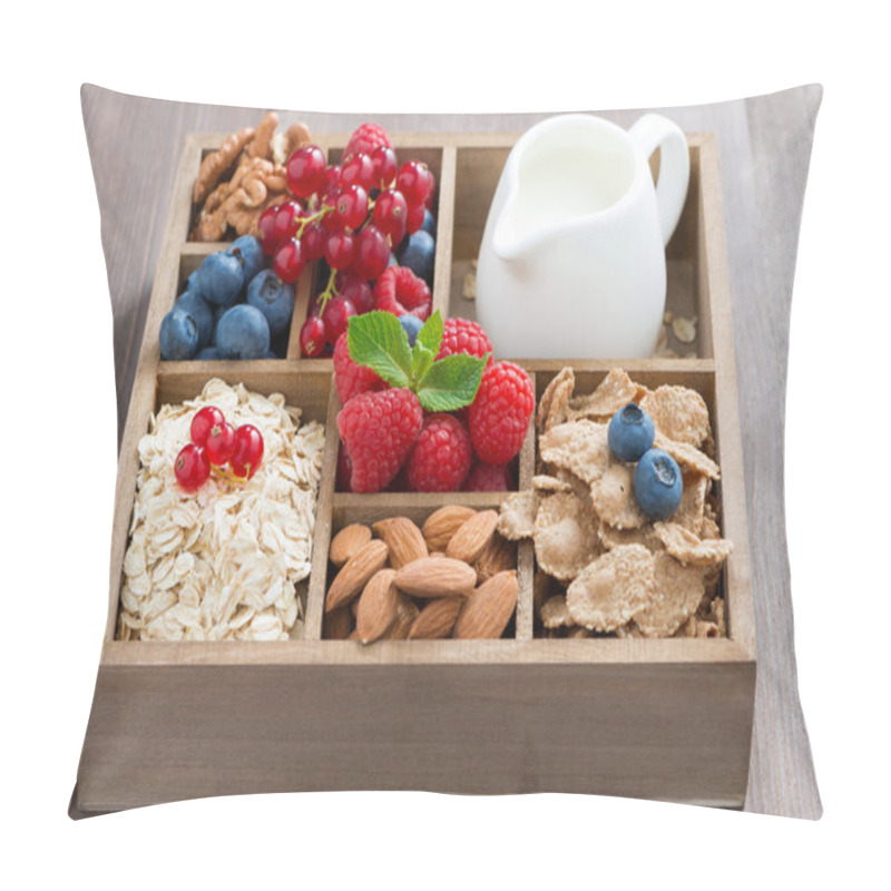 Personality  Wooden Box With Breakfast Items - Oatmeal, Granola, Nuts, Berry Pillow Covers