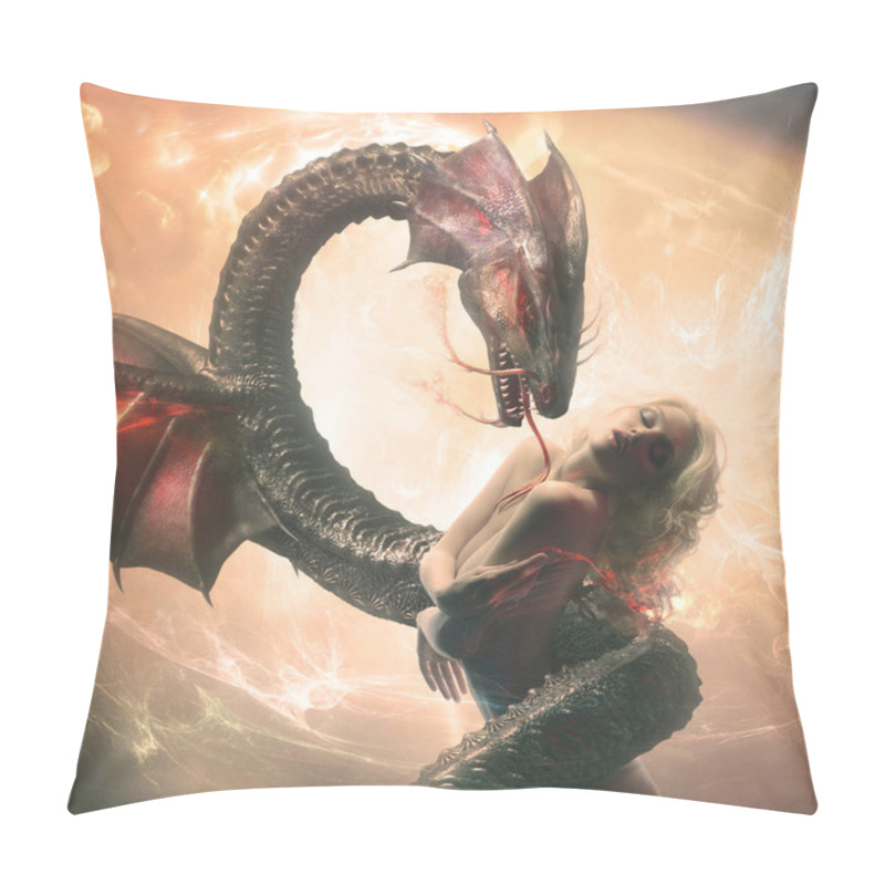 Personality  Beautiful Blonde Model With Dragon In A Fantasy World Pillow Covers