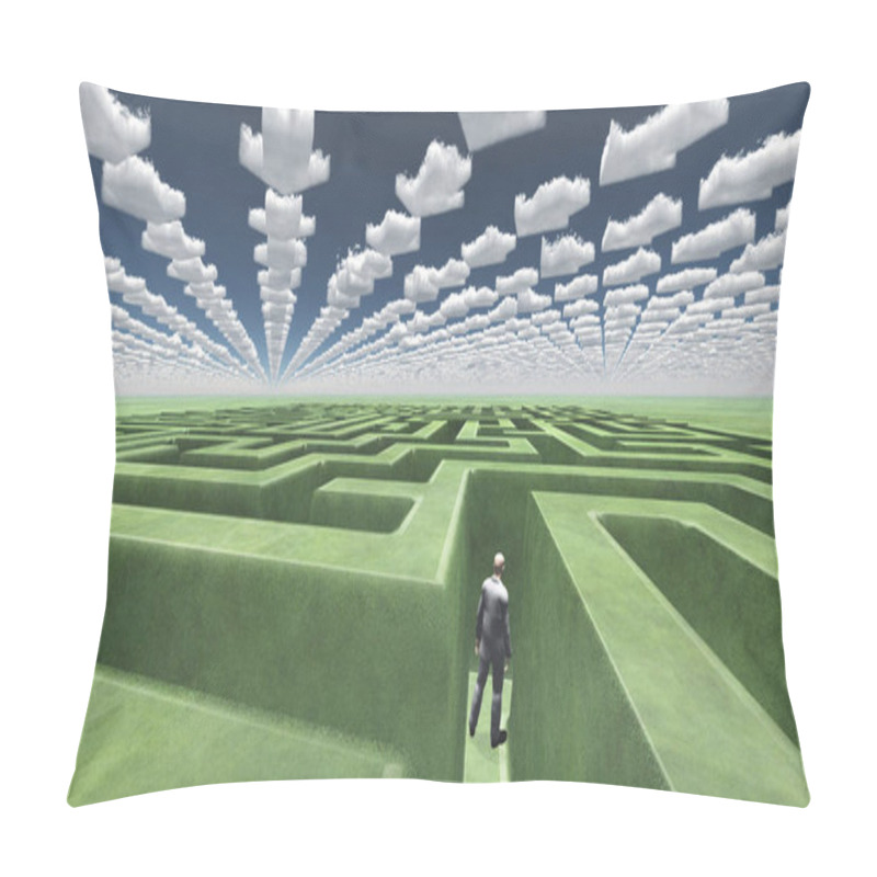 Personality  Figure Inside Of Maze With Arrow Clouds Above Pillow Covers