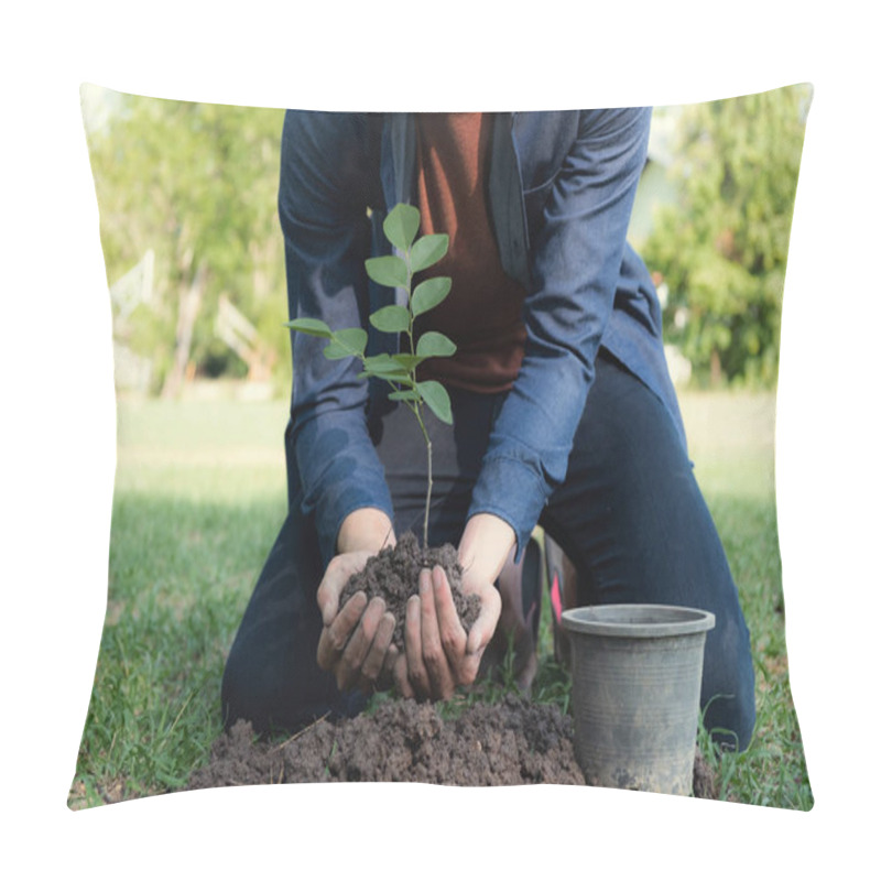 Personality  The Young Man Is Planting Tree To Preserve Environment Pillow Covers