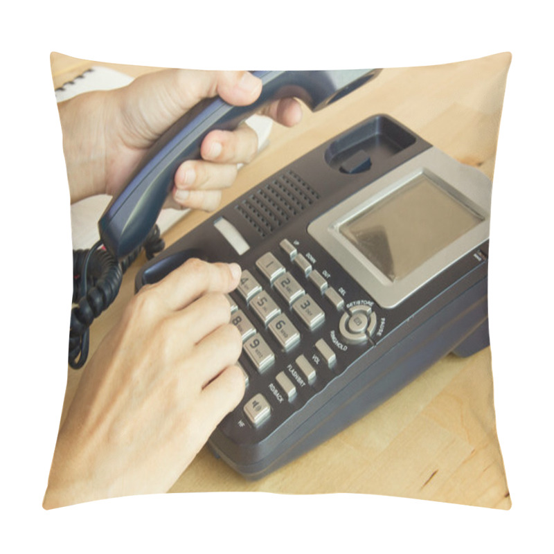 Personality  Female Hand Holding Phone Receiver And Dialing Number In Workplace Pillow Covers