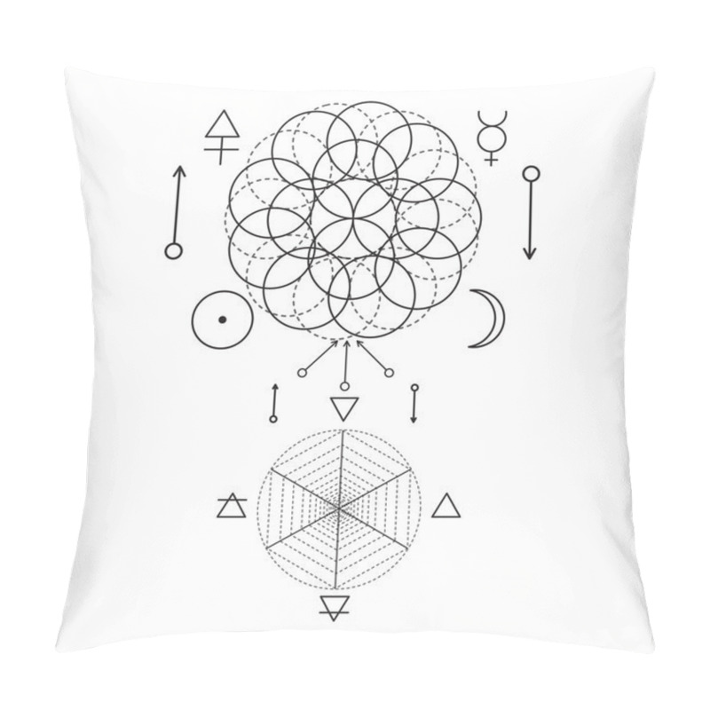 Personality  Symbol Of Alchemy And Sacred Geometry. Three Primes: Spirit, Soul, Body And 4 Basic Elements: Earth, Water, Air, Fire Pillow Covers