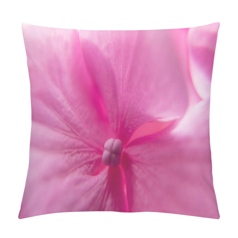 Personality  Dive Into The Captivating Beauty Of A Pink Hydrangea Flower In This Striking Close-up Photograph, Showcasing The Intricate Details Of Nature's Floral Magnificence Pillow Covers