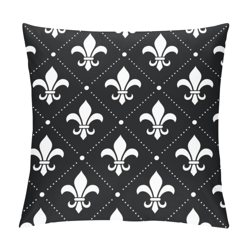 Personality  French Damask Background - Fleur De Lis White Pattern On Black Pillow Covers