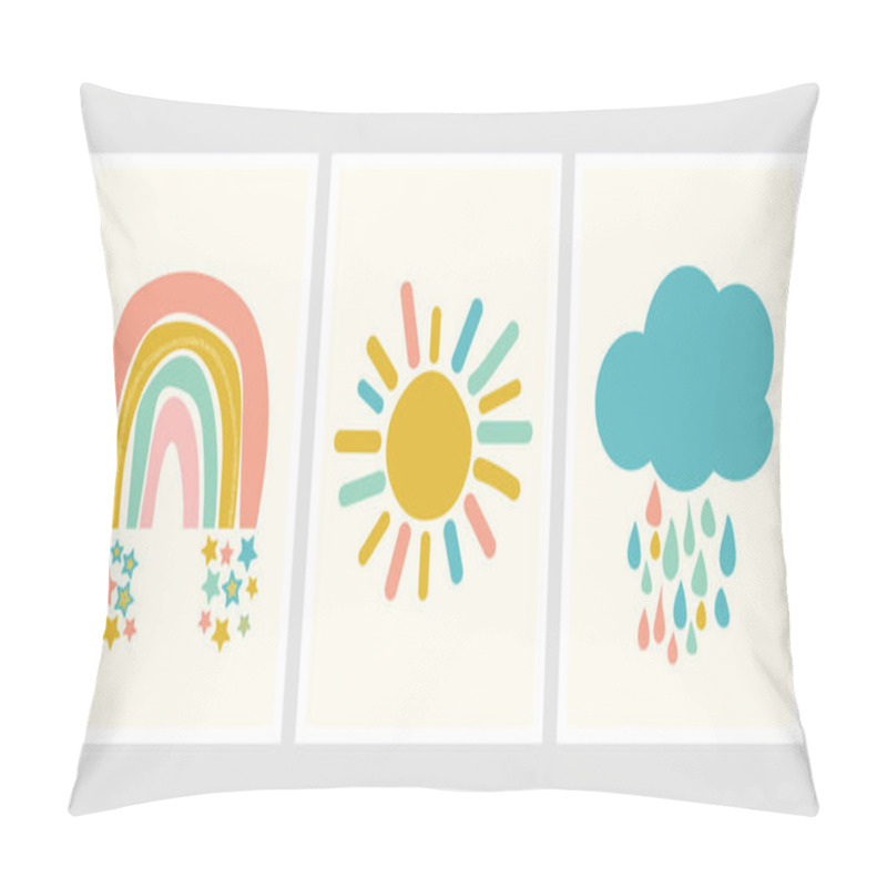 Personality  Scandinavian Style Cute Posters With Rainbow, Cloud And Sun. Childish Drawing For Nursery Design. Fun Doodle Rainbow. Hand Drawn Illustration. Scandinavian Nursery Design. Pillow Covers