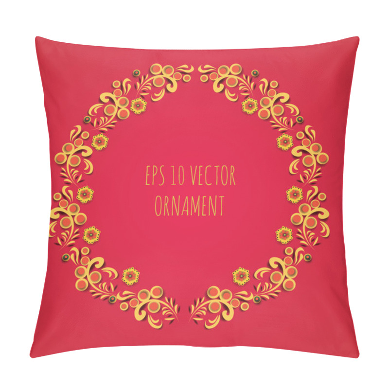 Personality  Vector Wreath Illlustration Of Traditional Folk Russian Floral Old Ornament Named Khokhloma On Red Background Pillow Covers