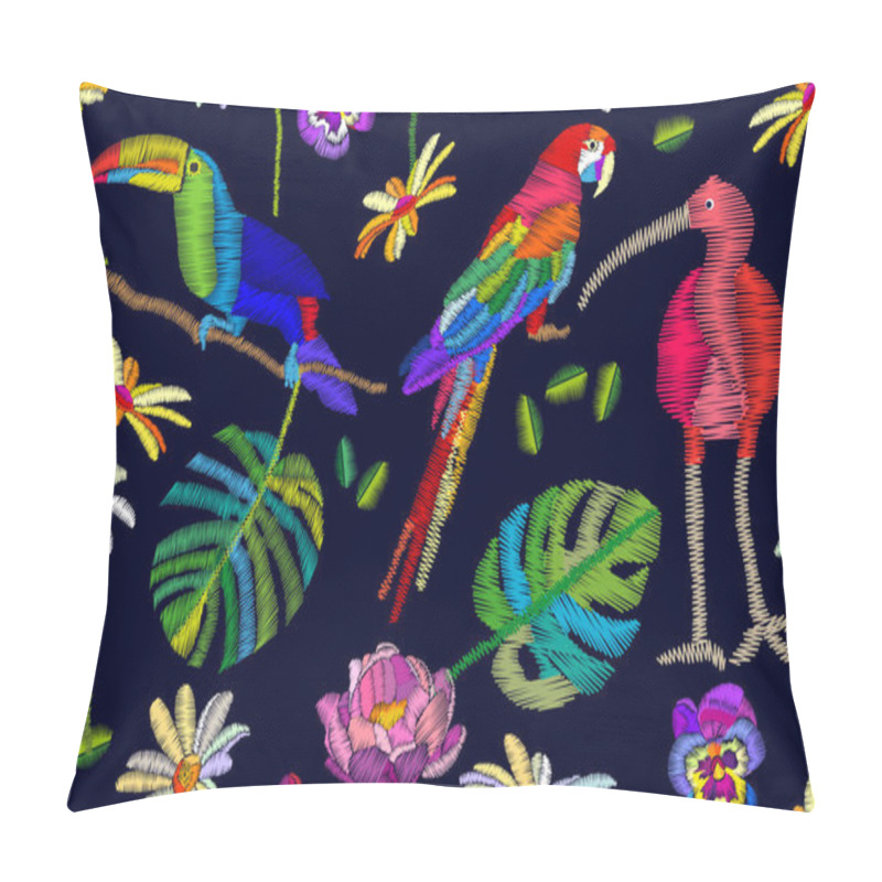 Personality  Ibis, Toucan And Parrot N The Blooming Garden. Pillow Covers