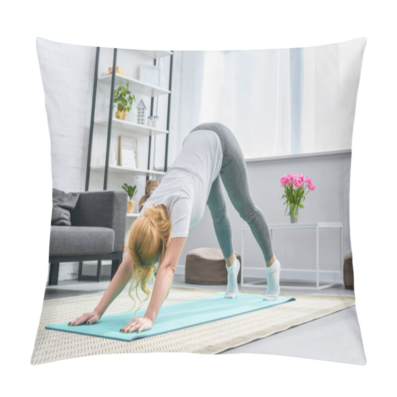 Personality  Woman In Downward Facing Dog Position On Yoga Mat Pillow Covers