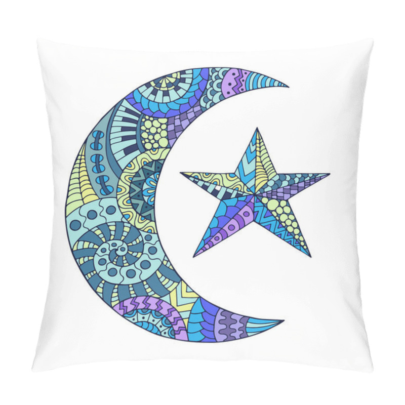 Personality  Hand Drawn New Moon And Star For Anti Stress Colouring Page. Pat Pillow Covers