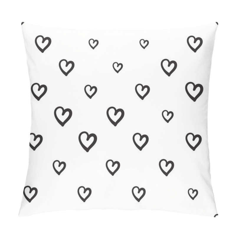 Personality  Hand Drawn Heart Seamless Pattern, Love Doodle Tile, Sketch Brush Hearts, Black White Valentine Background, Heart Seamless Vector Illustration Pillow Covers