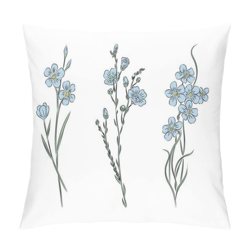 Personality  Set Of Beautiful Forget Me Not Flowers Vector Art Illustrations. Collection Of  Blooming Plants With Stems And Leaves Isolated. Floral Design For Tattoo, Jewelry, Wall Arts, Cards, Invitations. Pillow Covers