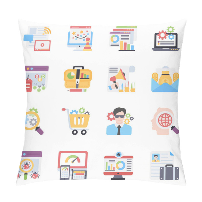 Personality  The Versatile Set Of Seo Flat Icons. This Technical Set Of Icons Was Created With Minor Details. A Must Have Set To Add To Your Collection. Pillow Covers