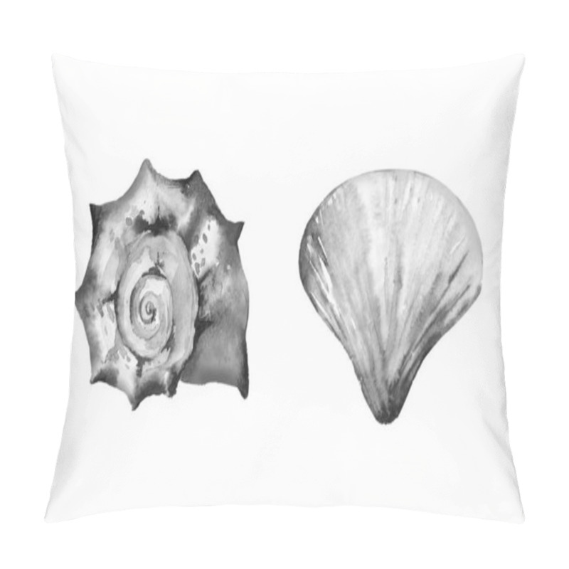 Personality  Monochrome Watercolour Seashell Set. Design For Sea Style Invitation, Tote Bag, Pillow, Textile, Card, Postcard. Ocean Creatures. Illustration Isolated On White Background. Pillow Covers