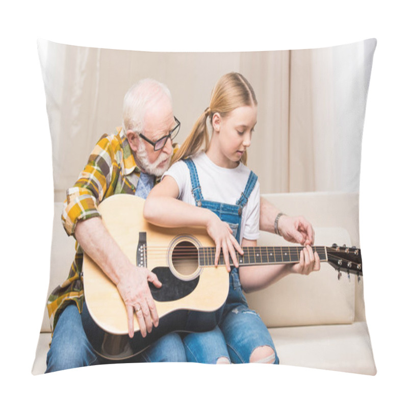 Personality  Grandfather And Granddaughter With Guitar   Pillow Covers