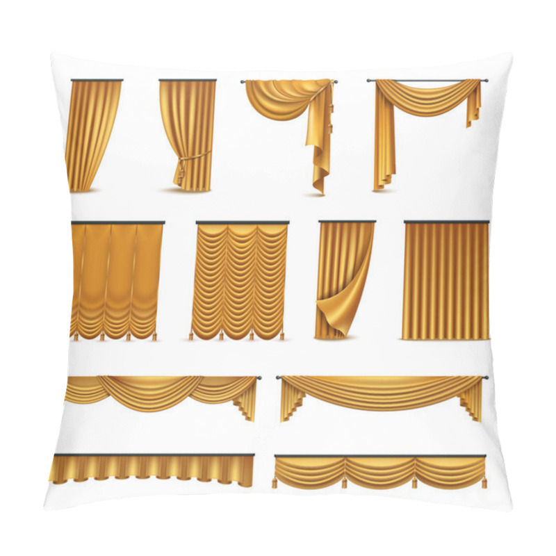 Personality  Golden Curtains Drapery Realistic Icons Collection  Pillow Covers