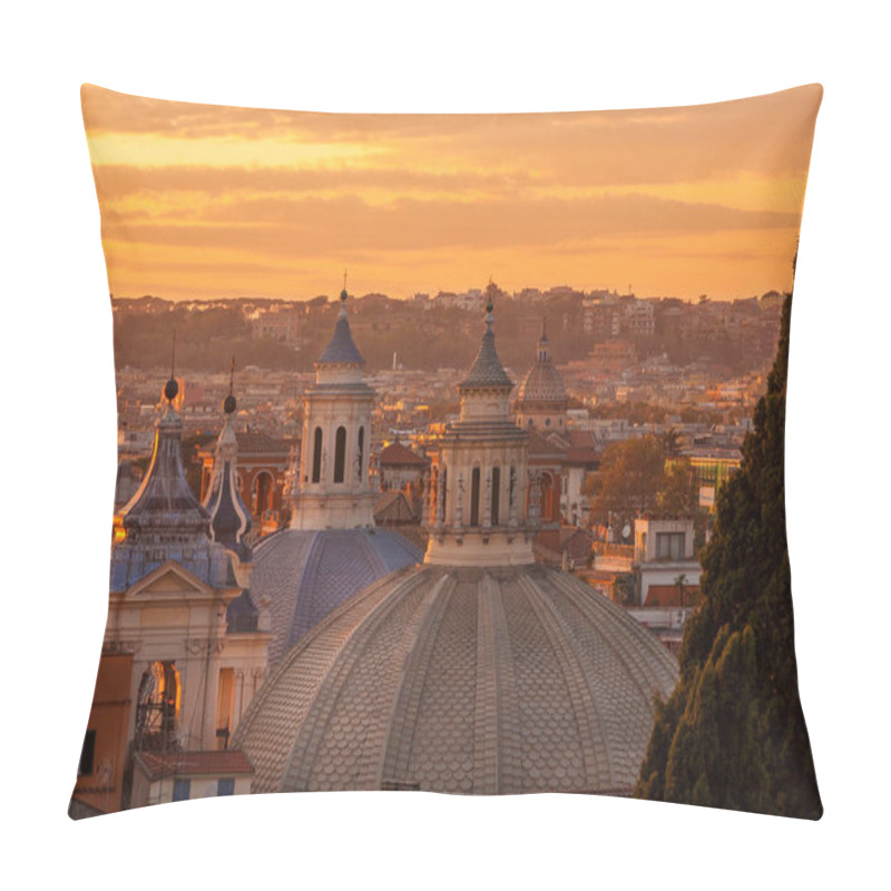 Personality  View Of Rome Historic Center Skyline With Ancient Domes And Bell Towers At Sunset Pillow Covers