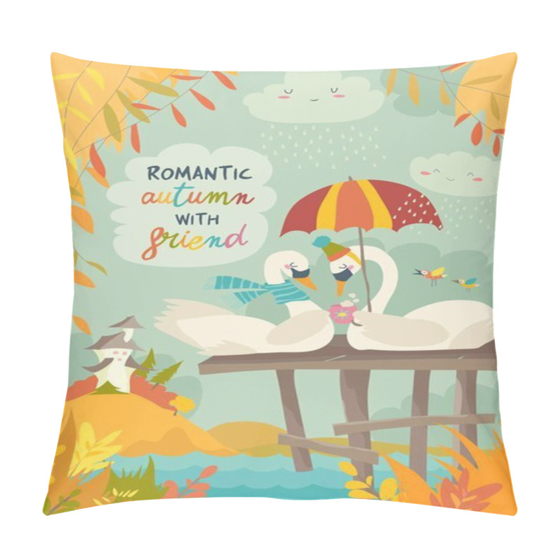 Personality  Cute Romantic Swans In Autumn Park Pillow Covers