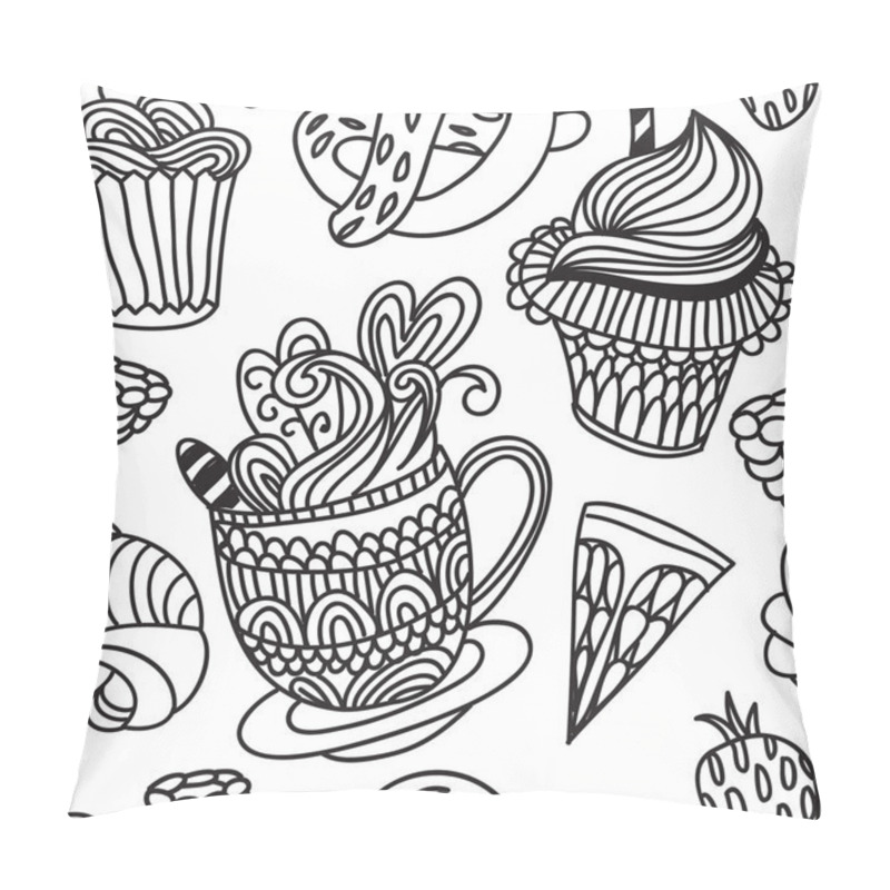 Personality  Doodle Cup And Sweets Pillow Covers