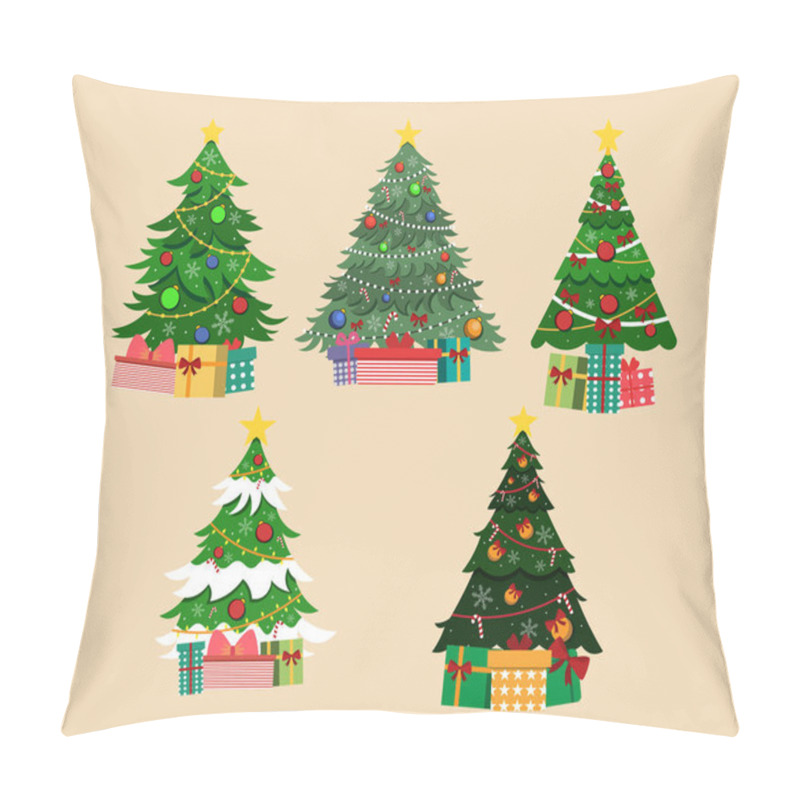 Personality  Vector Illustration Of Set Of Decoration Christmas Trees With Presents Pillow Covers